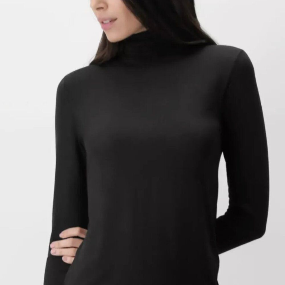 Oroblu Perfect Line Stretch Modal Cashmere‎ Blend Turtleneck Top Black XS